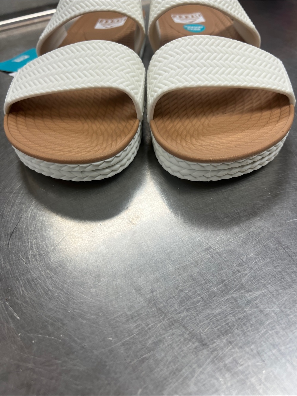 Reef White Double-Strap Sandals with Tan Footbed Water Vista Slide Sz 10 - Picture 7 of 7